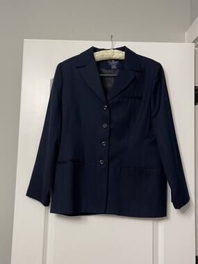 Chelsea Cambell Vintage Women Navy Blue 100% Wool Blazer Suit Jacket Size 10P